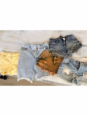 Mixed Denim and Colored Jean Shorts - Yellow, Light Blue, Dark Blue, Orane
